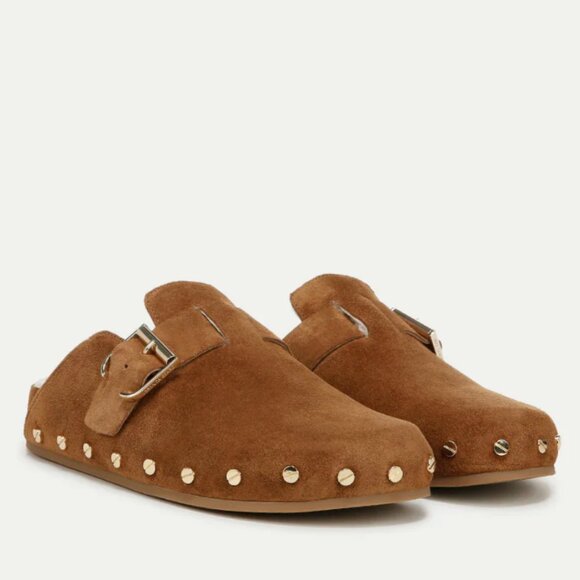 Veronica Beard Caramel Brown Fern-2 Studded Clog Suede Buckle Clogs Flats Size 6 - Picture 9 of 9